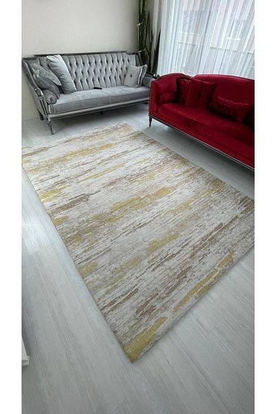 MEKA TEKSTİL Yellow Turquoise Model Elastic Velvet Carpet Cover