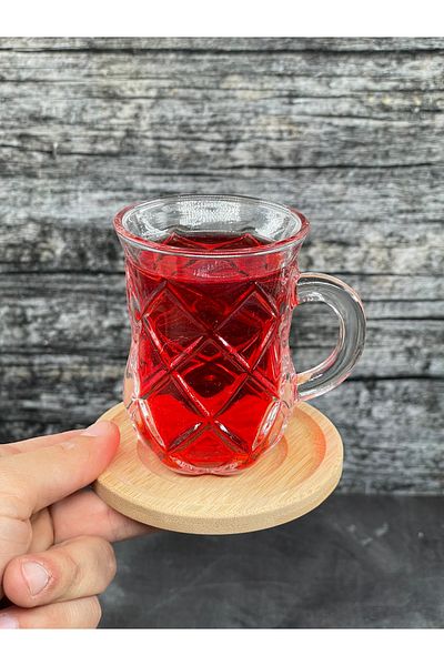 YzHome 12-Piece Glass Tea Set for 6 People - Tea Cup and Bamboo Plate