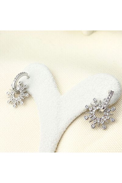 Kyver Flower Earrings Moves Dangle Pole Star Tarnish Free Steel Silver