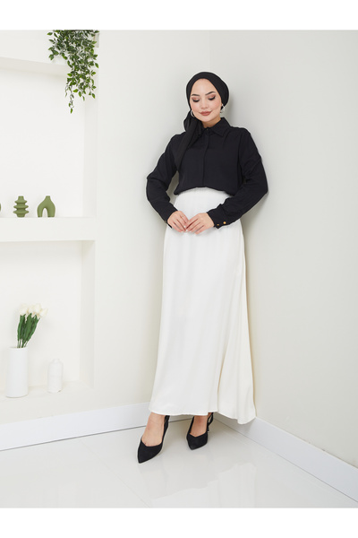 Tate Ecru Color Satin Long Skirt - Hijab Compatible a Mold