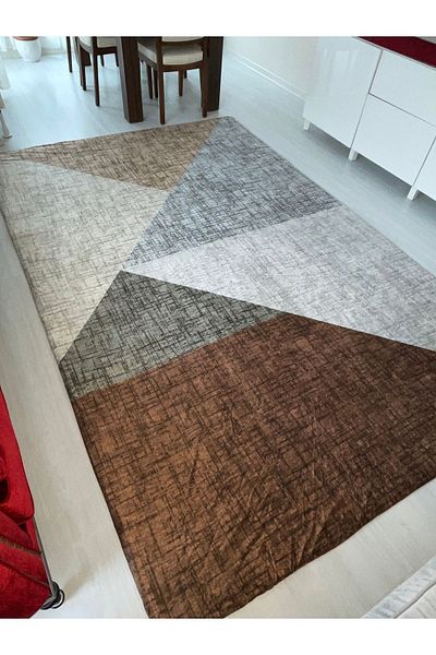 MEKA TEKSTİL New Brown Pyramid Elastic Velvet Carpet Cover
