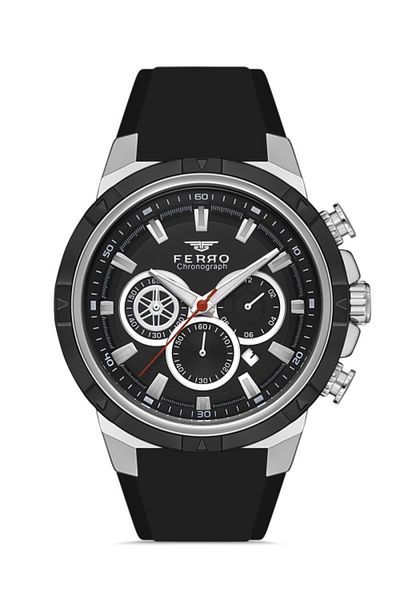 FERRO Black Quartz Silicone 47 mm Men's Watch with Chron