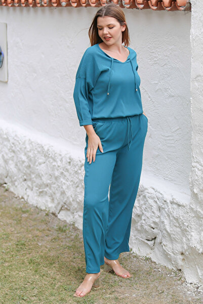 Chiccy Petrol Blue Set of Two - Halter Neck, Long Sleeve, Knitted Elastic Waist, Straight Leg Casual Set