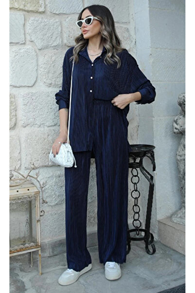 My Blog Sötétkék rakott ing és nadrág szett