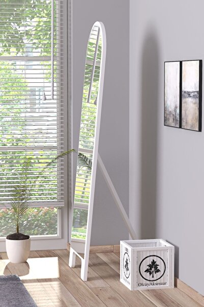 OlcayAksesuar Beyaz 150X43 cm Ayaklı Tek Kubbeli Salon Antre Çocuk Odası Banyo WC Yatak Odası Boy Aynası