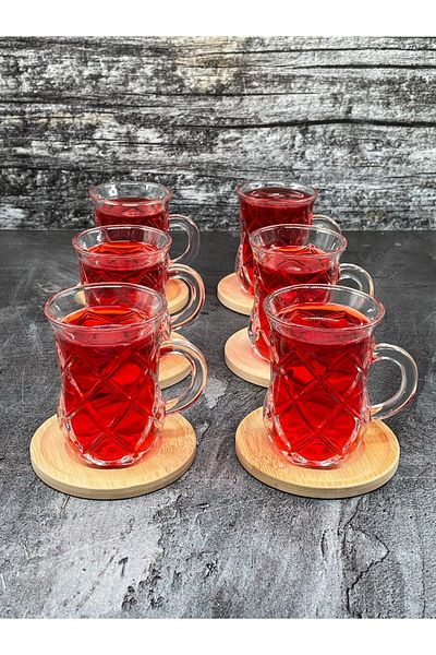 YzHome 12-Piece Glass Tea Set for 6 People - Tea Cup and Bamboo Plate