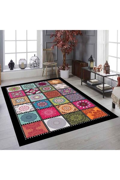 MEKA TEKSTİL Velvet Patchwork Model Carpet Cover - Elastic