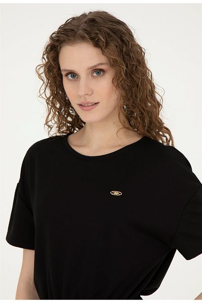 U.S. Polo Assn. Πόλο Ασν. Μαύρο Midi Γυναικείο Φόρεμα - Crew Neck PANUL