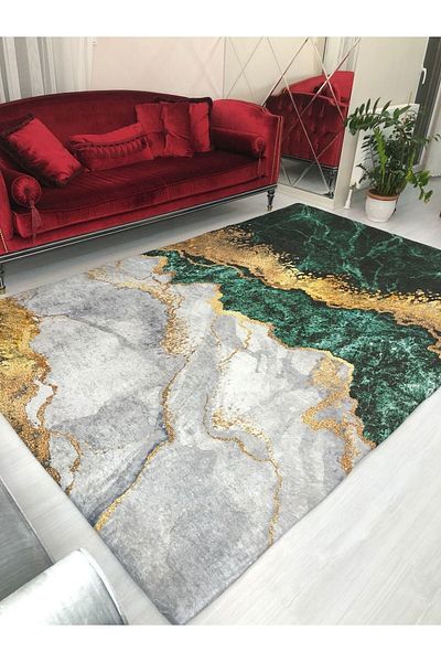 MEKA TEKSTİL New Model Emerald Marble Carpet Cover