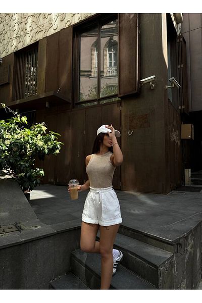 hazelin Μπεζ εσώρουχο καμιζόλ με ριμπ λαιμόκοψη - T-shirt με εφέ πλύσης HZL24S-VL 1241081