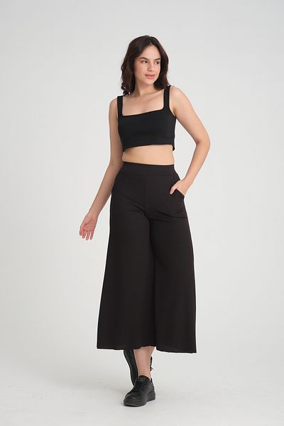 Dejabrew Jeans Black Trousers with Wide Leg and Elastic Waist - A010