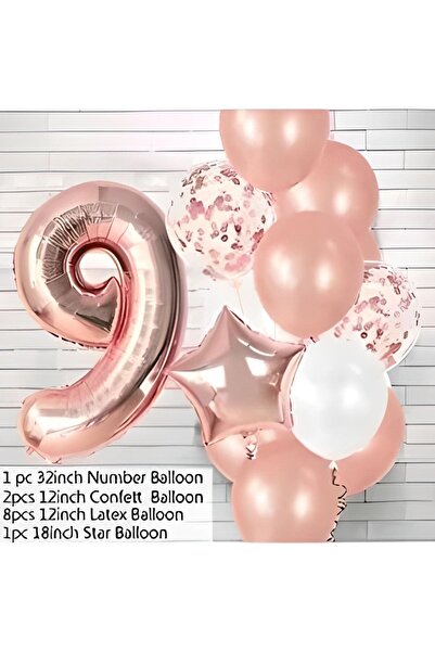 DÜVENCİ TİCARET Rose Gold Age Balloon Set-1-2-3-4-5-6-7-8-9
