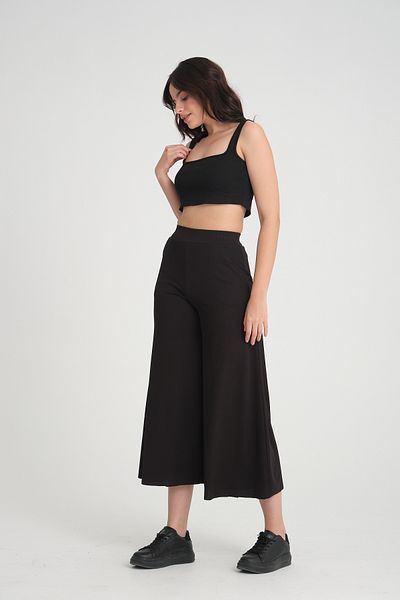 Dejabrew Jeans Black Trousers with Wide Leg and Elastic Waist - A010