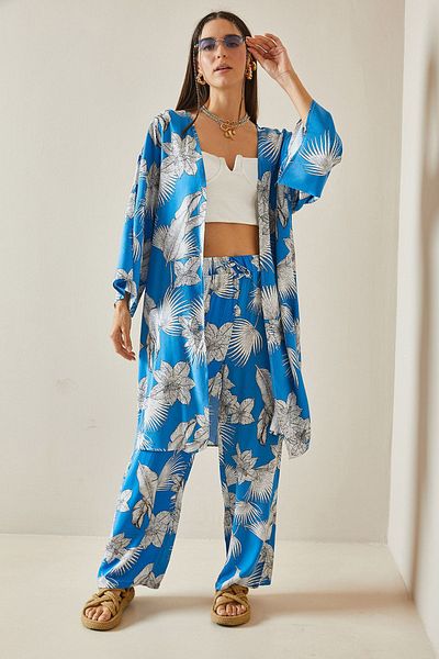 XHAN Blue Floral Patterned Kimono Set - 5YXK8-48600-12