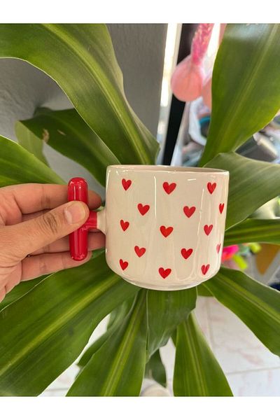 EyER Shoping كوب على شكل قلب أحمر بمقبض على شكل حرف T قطعة واحدة