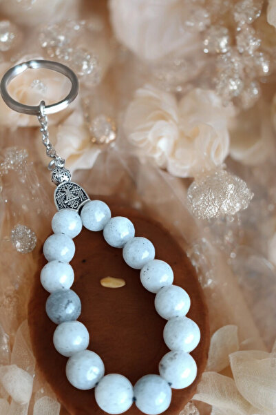 MGA DOĞAL TAŞ مسبحة سلسلة مفاتيح من الحجر الطبيعي الأصلي - مادة فولاذية