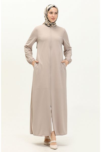 sefamerve Stone Colored Ferace with Zipper and Pocket 6666-02