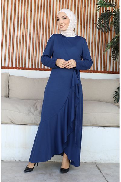 sefamerve 1907-09 Indigo Flounce and Side Tie Dress