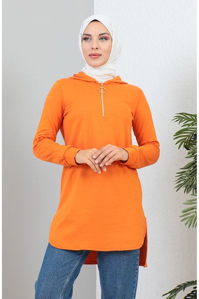 sefamerve Orangefarbenes Kapuzen-Sweatshirt 1990-04