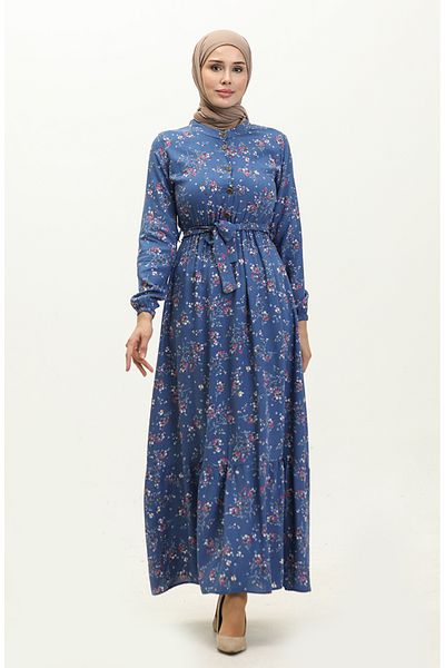 sefamerve Μαύρο Φόρεμα Βισκόζης - Floral Pattern, Model 5068-01
