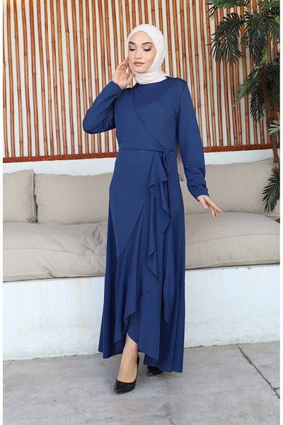 sefamerve 1907-09 Indigo Flounce and Side Tie Dress