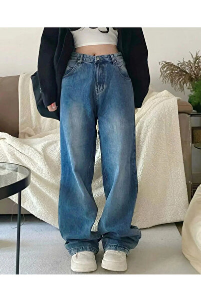 Violon Y2k Μπλε Washed Streetwear Unisex φαρδύ τζιν παντελόνι