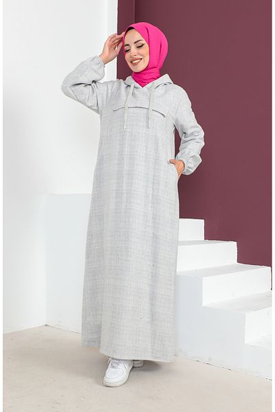 sefamerve Gray Hooded Wool Dress - 23K8820-03