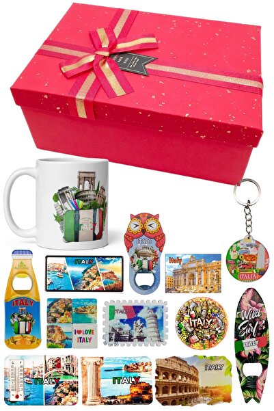 Dünyadan Hediyeler İtalya Hediye Kutusu 10 Parça Kupa Magnet Anahtarlık Kutu