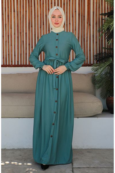 sefamerve Green Green Belted and Button Detailed Dress 7878-02