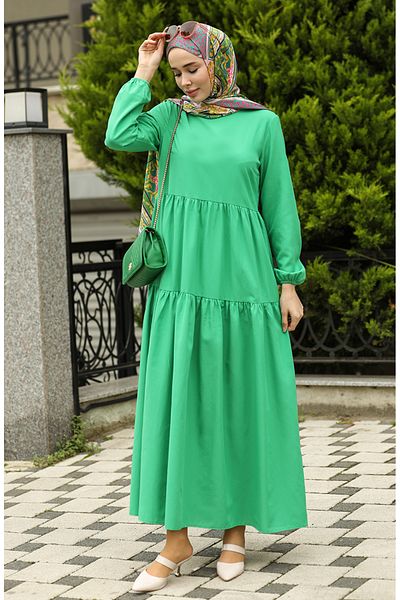 sefamerve Green Gather Detailed Dress - 2051-02