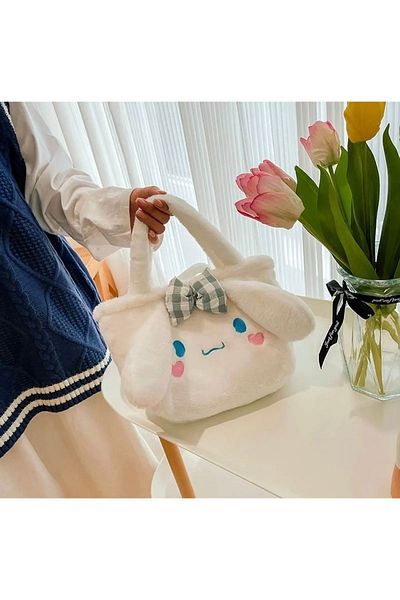 SHEKER HOME Cinnamoroll Rabbit White Plush Hand Sleeve Shoulder Bag Girl Child Teen
