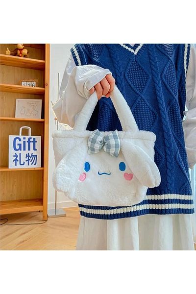 SHEKER HOME Cinnamoroll Rabbit White Plush Hand Sleeve Shoulder Bag Girl Child Teen