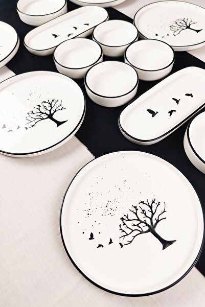 Dfn Life Black Birds 14 Parça 6 Kişilik Kahvaltı Takımı - Sunum Tabağı