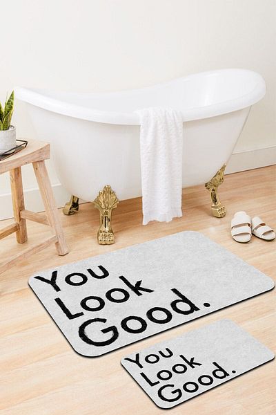PINKIE HOME Digital Printing Non-Slip Base You Look Good Black Bath Mat Double Toilet Set (40x60) (60x100)-p2