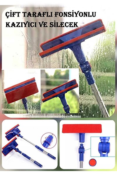 Genel Markalar Teleskopik Çift Taraflı Pratik Cam Silme Aparatı Cam Silme Mopu | Mikrofiber Bezli Cam Silecek