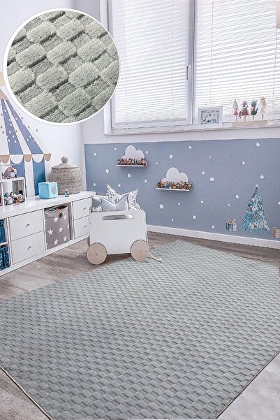 PINKIE HOME Gri Soft Tüylü Kabartmalı Ince Halı Salon Halısı Yatak Odası Halısı Yolluk Mutfak Halısı