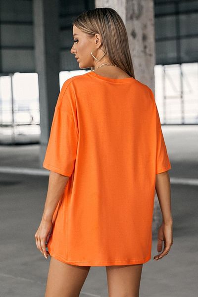 Josette Πορτοκαλί Oversize ίσιο μπλουζάκι - κοντό μανίκι, λαιμόκοψη