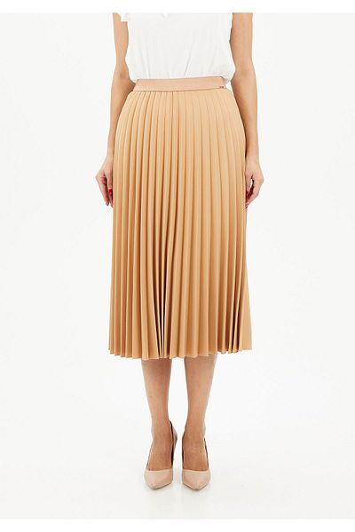 G-Line Ψηλόμεση ελαστική φούστα Camel Midi Pleat