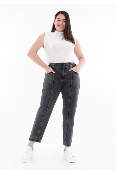Guzella Black Ankle Length Jeans with Belt