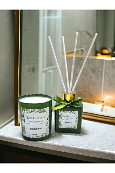 Tiem Concept Sandalağacı Kokulu Yeşil Bardak Mum Ve Çubuklu Oda Kokusu Seti 1...