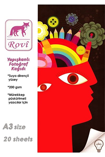 ROVİ Yapışkanlı Sticker Fotoğraf Kağıdı A3 20 Yaprak Epson, Canon, Hp, L1800,...