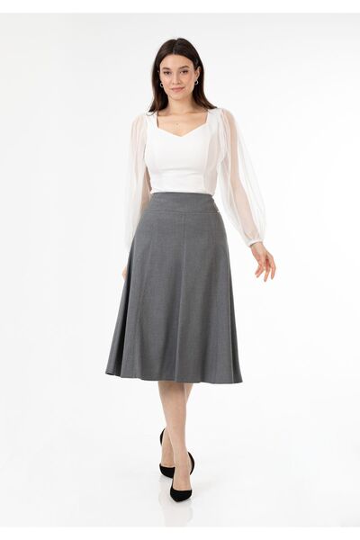 G-Line تنورة ميدي رمادية واسعة