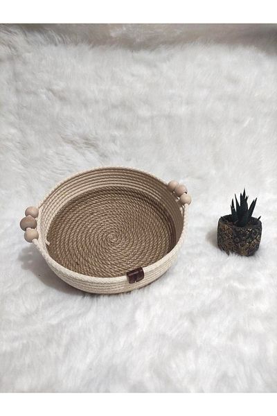 Minimalhomedesign Decorative Jute Basket/Tray Presentation Jute Bread Basket, Beaded Jute Basket
