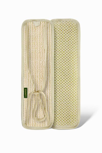 lamina Bathroom Back Brush And Washcloth, Cotton And Rovin Shower Fiber, Long Fabric Handle