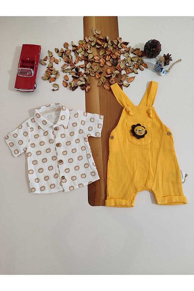 Bebezade Muslin Lion Figured Shirt Summer Salopet Set for Baby Boy - Set of 2