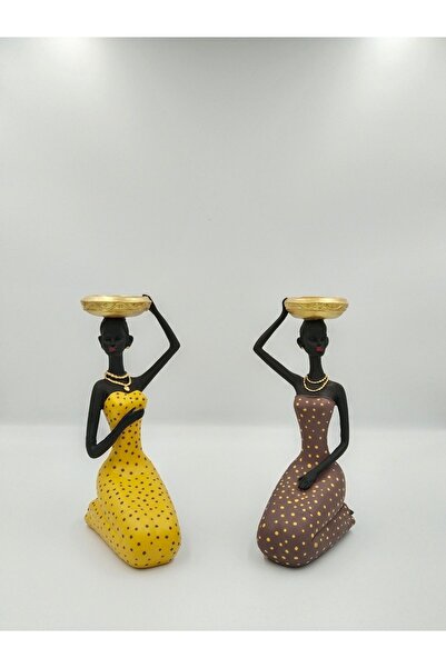 ELİS ATÖLYE Afrikalı Kadın 2'li Biblo Mumluk