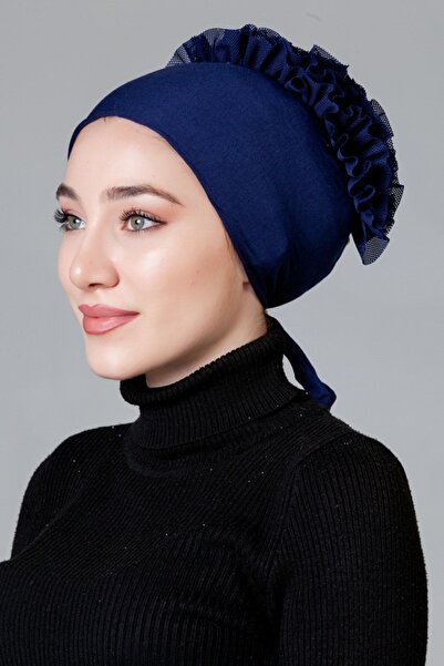 nanak Lacivert Likralı Fırfırlı Kaymayan Bone