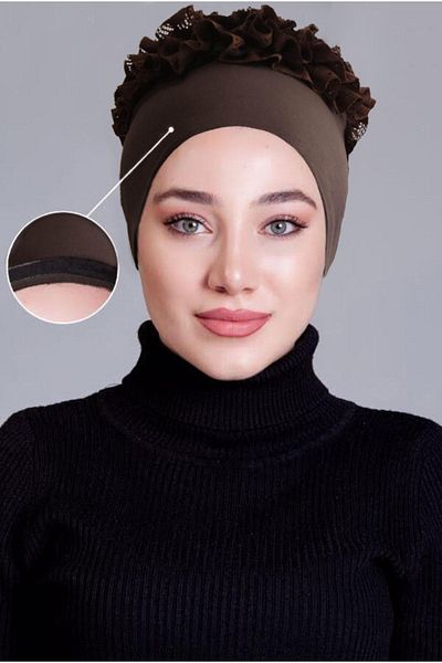 nanak Brown Lycra Frilly Non-Slip (NON-SLIP) Bonnet
