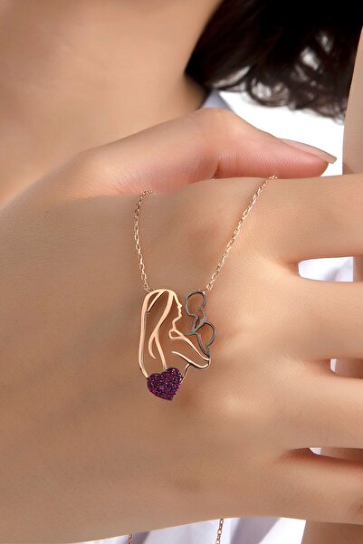 Gümüş Vadisi Anne Bebek 925 Ayar Gümüş Kalpli Kolye