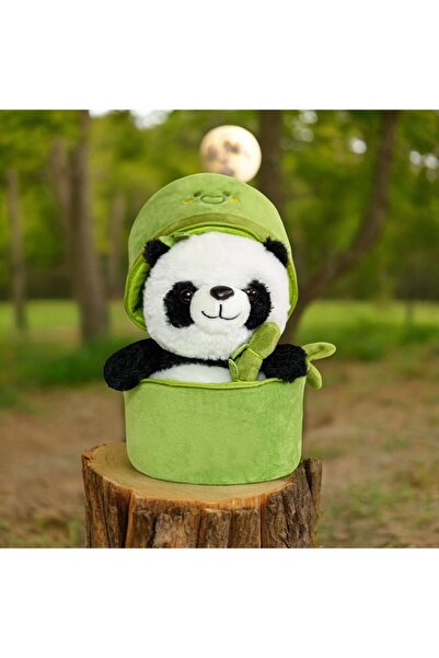 Şah-Mat Panda Patterned Cute Friend Pillow with Bamboo Sticks